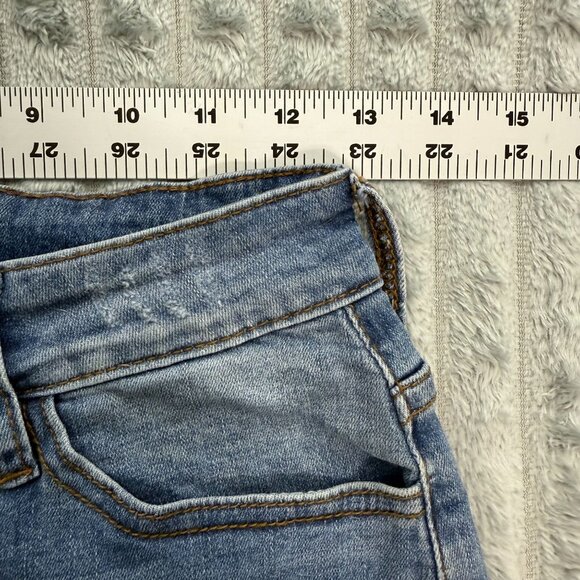 KanCan Denim Shorts Womens 7/27 Distressed Blue Jean Cuffed Stretch Grunge Faded - Picture 5 of 8